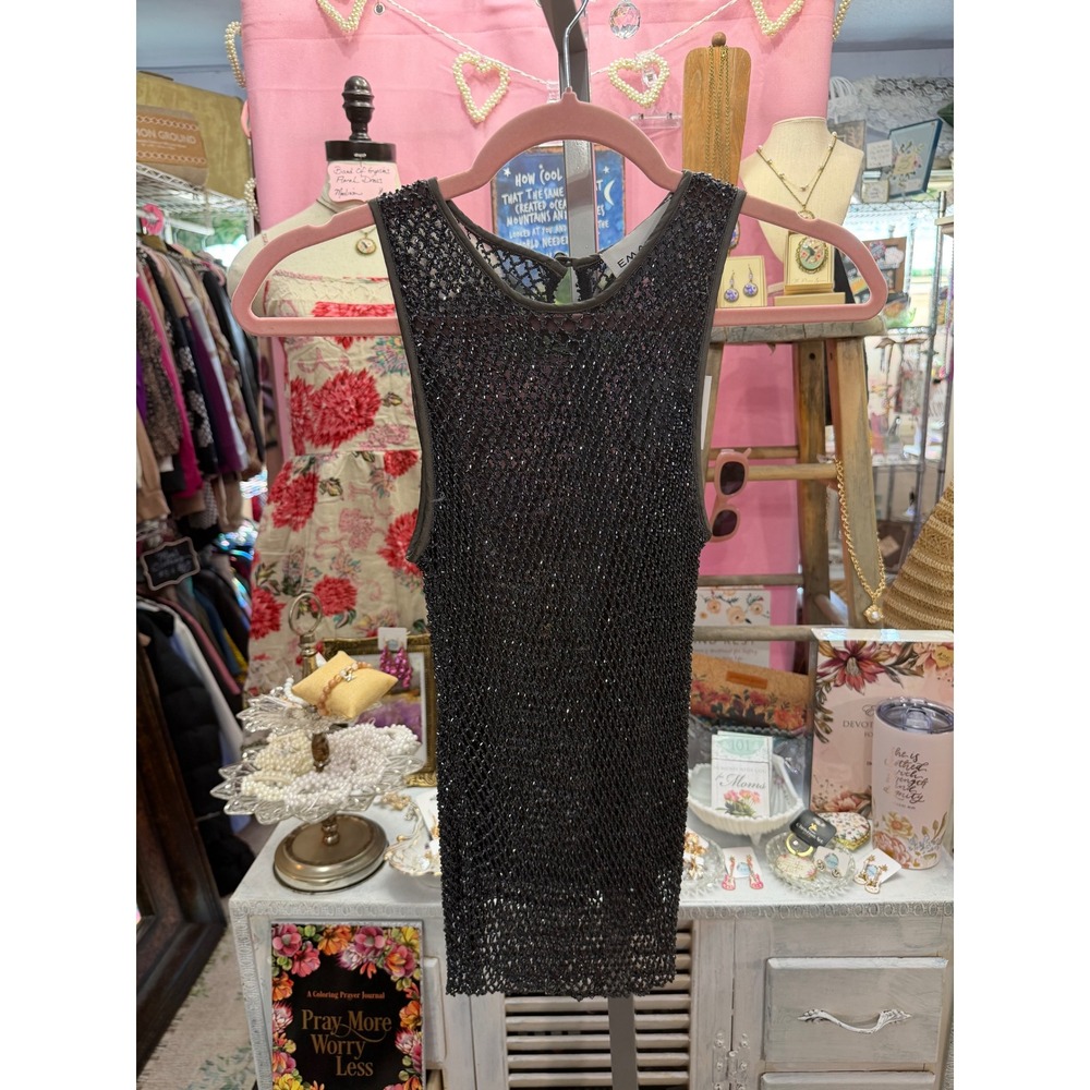Emanuel Ungaro Beaded Tank Top Black Size 4 Glam, Rockstar, Cyberpunk